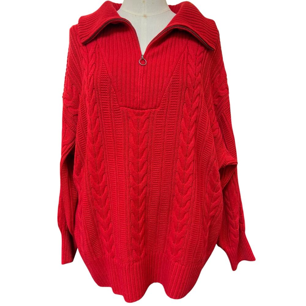 Torrid Red Cable Knit Quarter-Zip Sweater Plus Size 3X Long Sleeve Cozy